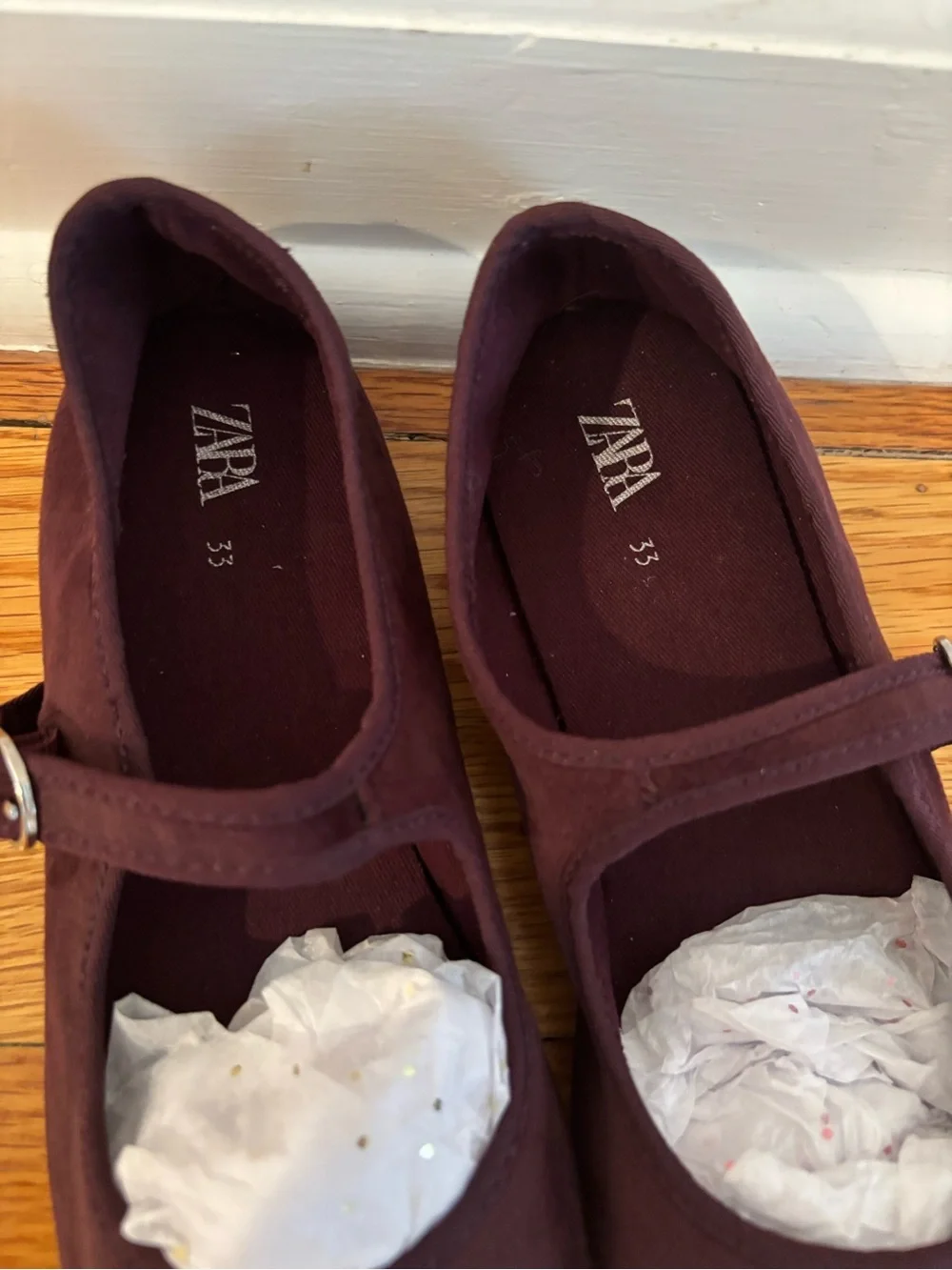Zara burgundy suede Mary Jane flats size 33 (1.5- 2 US)